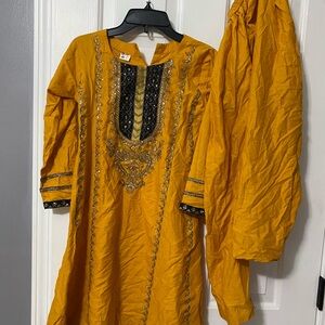Yellow Embroidered Kurta with Dupatta